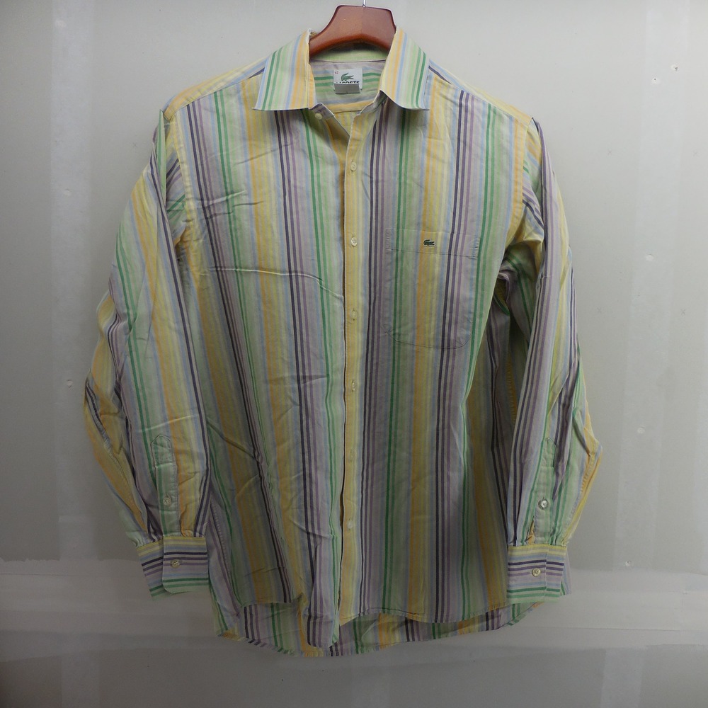 Lacoste Mens Multi Color Striped Cotton Button Down Shirt Size 42 Long Sleeve